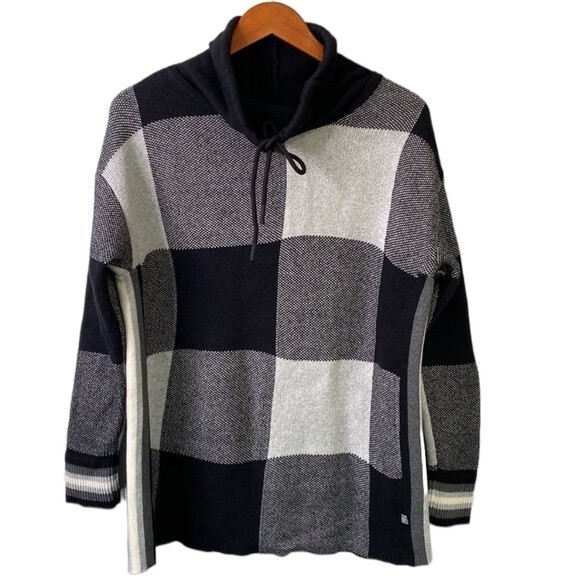 Talbots Drawstring Funnel Neck Pullover Sweater Top Checkered Long Sleeve Sz M - Picture 5 of 16